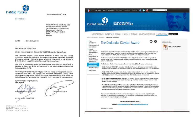 Giám đốc Khuất Thị Hải Oanh được nhận giải thưởng Dedonder Clayton năm 2014